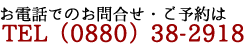 お電話でのお問合せ・ご予約はTEL（0880）38-2918